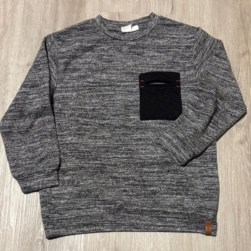 Deux par Deux Gray Long Sleeve Tee with Black Pocket